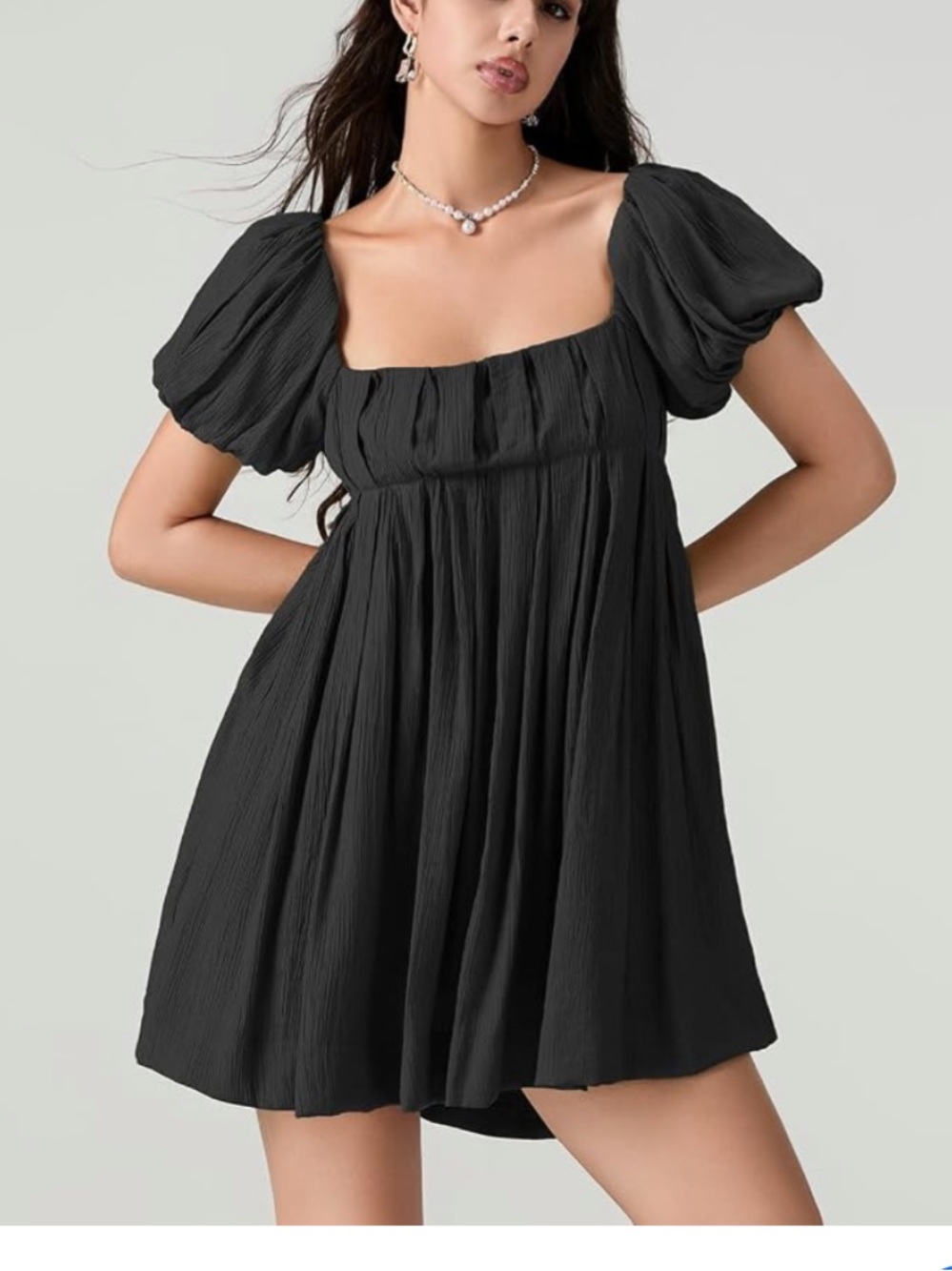 Lucy in the sky black puff sleeve mini babydoll dress size small light pink